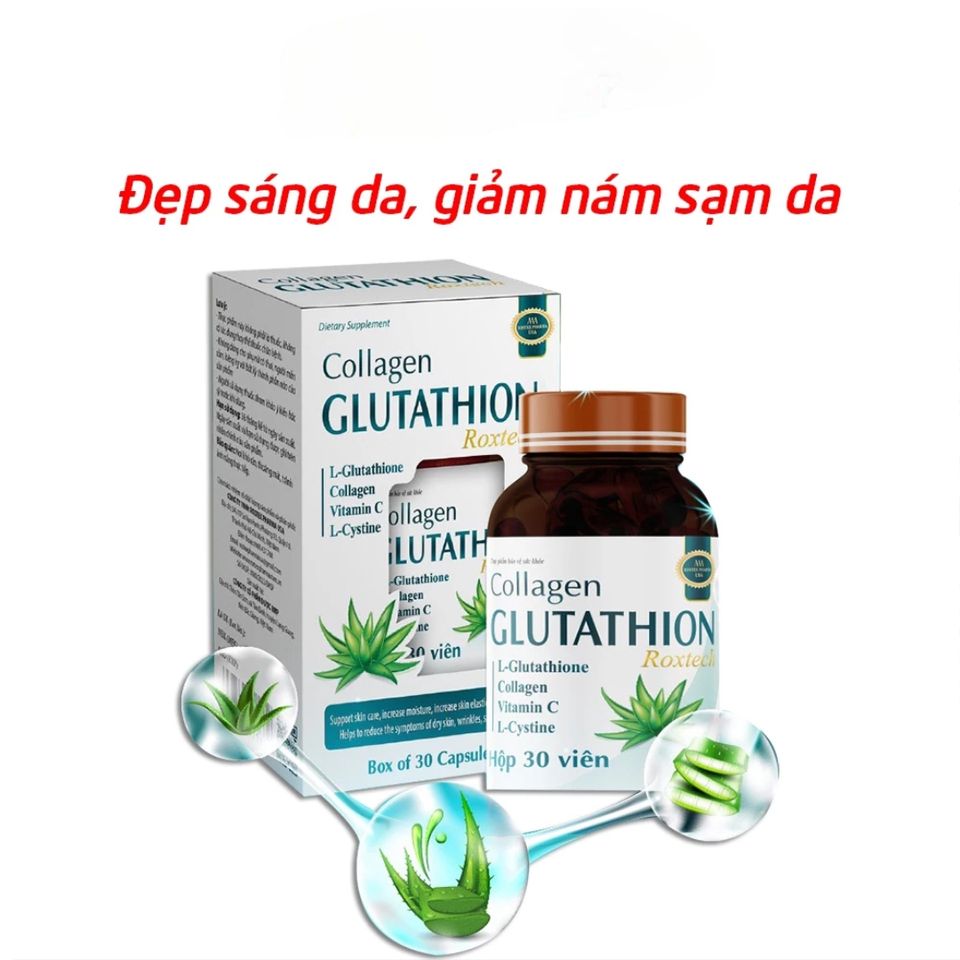 Collagen Glutathion ROXTECH bổ sung l-cystine, vitamin E C đẹp sáng da, giảm nám sạm da - 30 viên