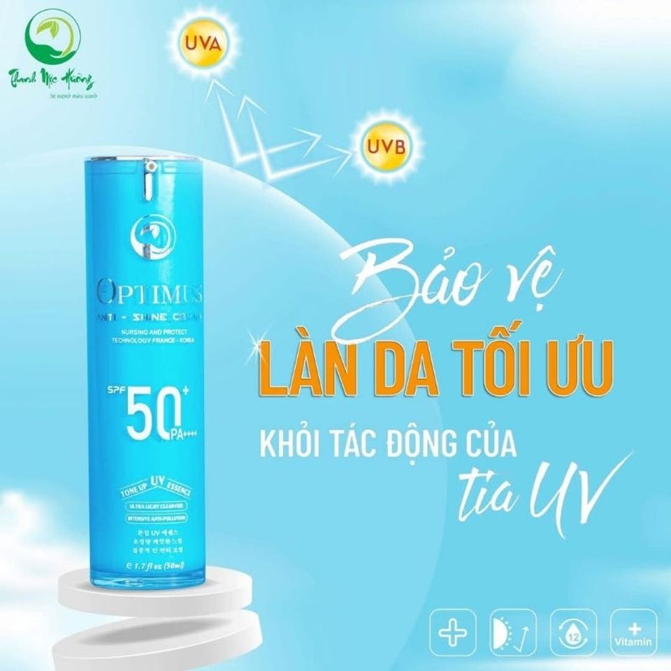 Kem Chống Nắng Thanh Mộc Hương Optimus Anti Shine SPF50+ PA++++ - Dưỡng Da Nâng Tone Chống Trôi 50ml