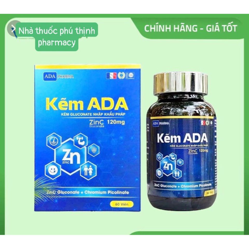 Kẽm ADA hỗ trợ sức khỏe sinh lực nam giới hộp 60 viên (kẽm nhập pháp, date mới)
