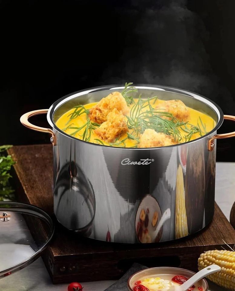 Nồi Inox Ciwete Royal Knight - Nồi Đáy 3 Lớp Chịu Nhiệt, Vung Kính Tiện Dụng, Dùng Được Trong Máy Rửa Chén, Phù Hợp Mọi Loại Bếp