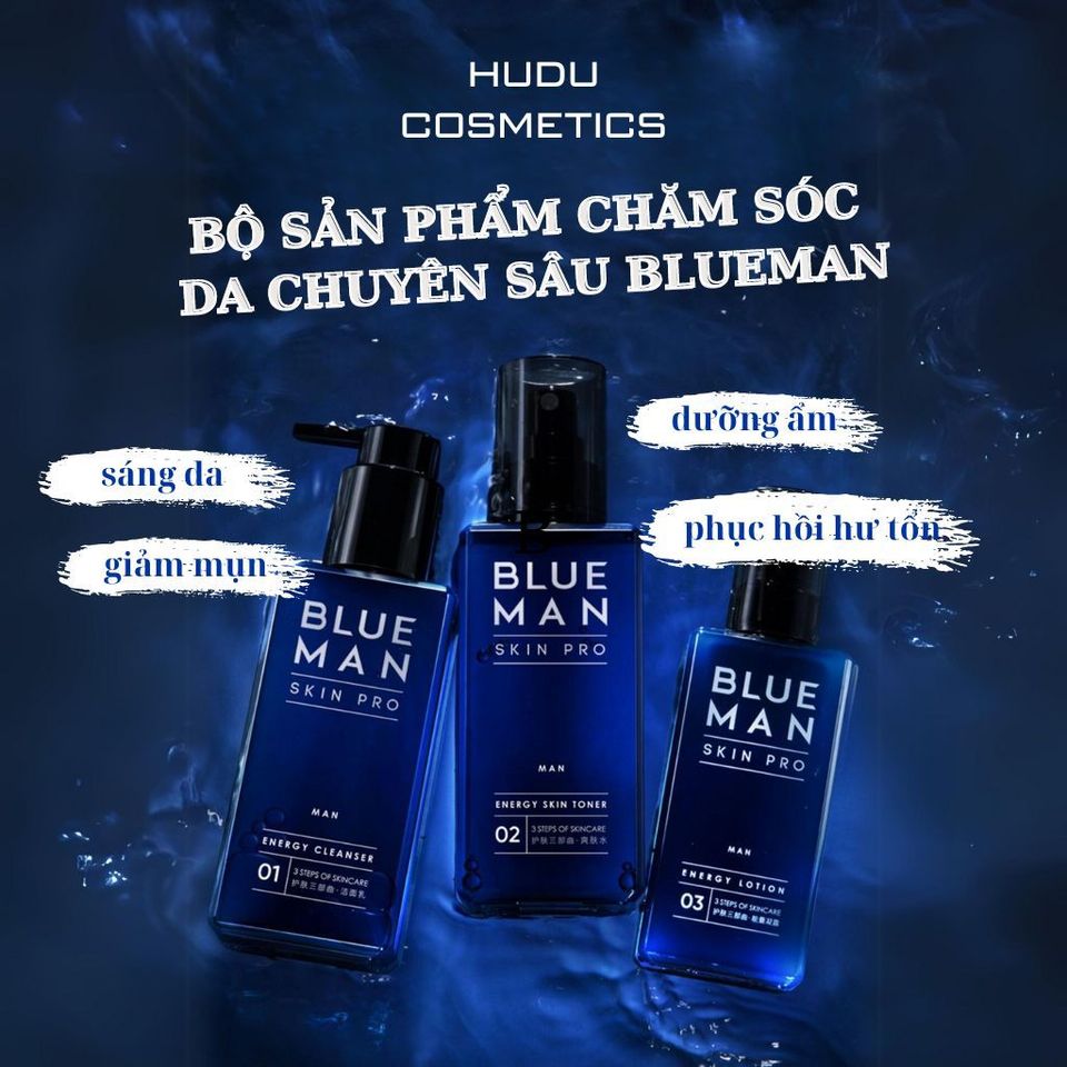 Bộ chăm sóc da nam Blueman Skin Pro - Sữa rửa mặt, toner, serum dưỡng ẩm làm sạch và phục hồi hư tổn, phù hợp cho da dầu