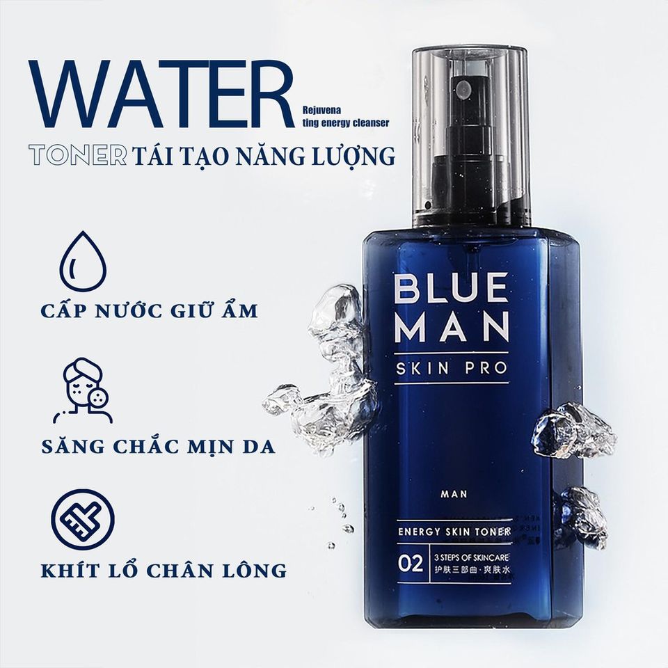 Bộ chăm sóc da nam Blueman Skin Pro - Sữa rửa mặt, toner, serum dưỡng ẩm làm sạch và phục hồi hư tổn, phù hợp cho da dầu