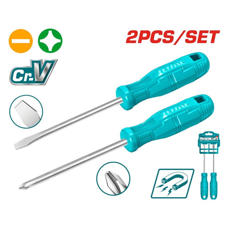 Bộ 2 Tua Vít TOTAL THTDC250201 - Tua Vít Bake và Dẹp Chất Liệu Thép 40CR, Tiện Ích Cầm Tay cho Người Thích Sửa Chữa Thông Minh