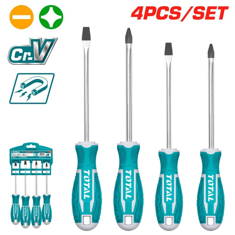 Bộ 4 Tua Vít Dẹp và Bake Cán Cao Su Mềm Total THT250604 - Dụng Cụ Tiện Ích Chất Lượng Cao Cho Thợ Sửa Chữa