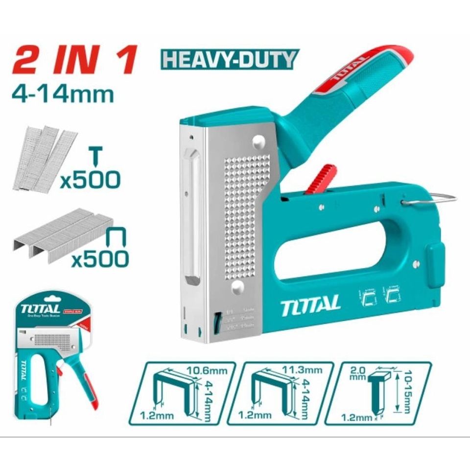 Kềm Bấm Ghim 2 Trong 1 TOTAL THT31148 - Kim Loại Bền Bỉ, Dùng Ghim Thẳng và Ghim Chữ U, Hỗ Trợ Công Việc DIY và Văn Phòng