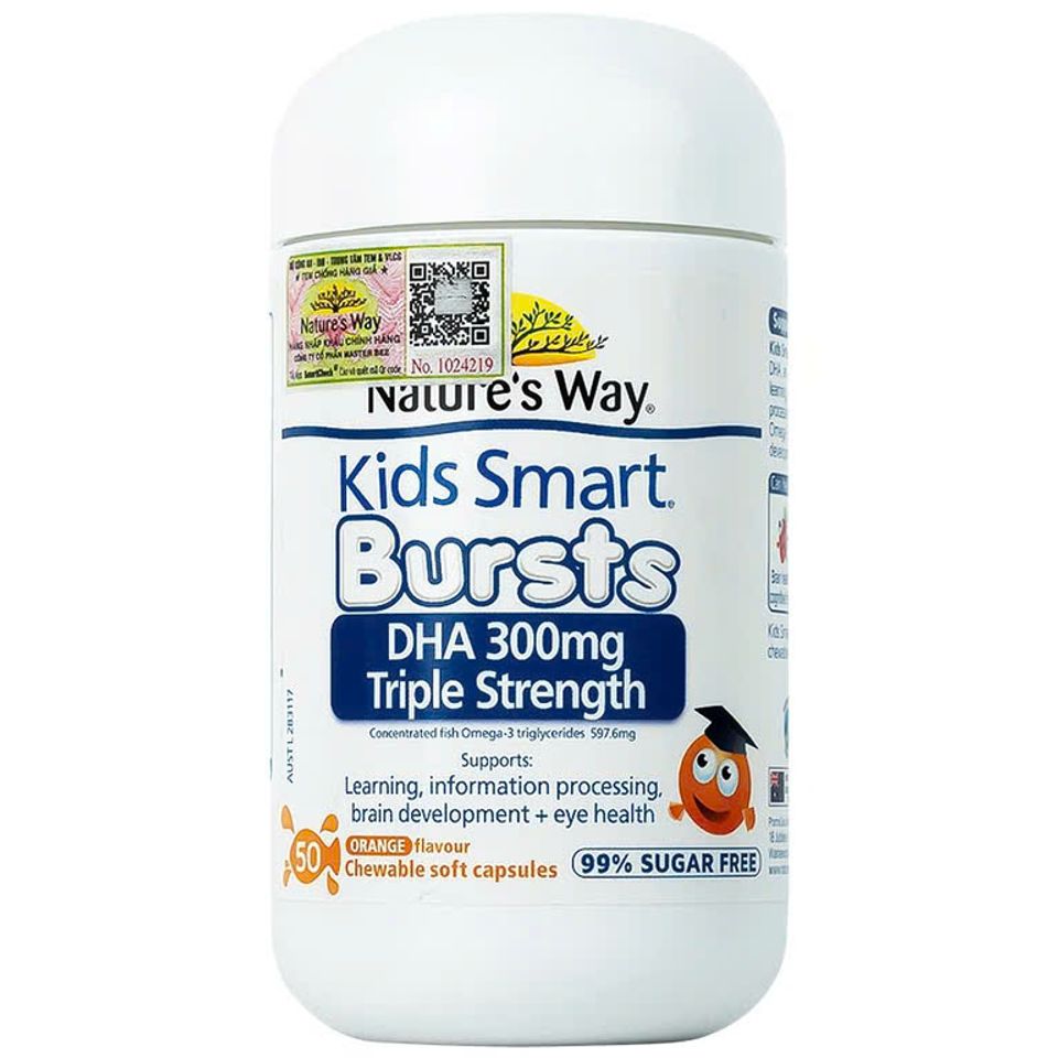 Viên Nhai Nature's Way Kids Smart Bursts DHA 300mg Hỗ Trợ Phát Triển Não Bộ Cho Trẻ Em - 50 Viên Nhập Khẩu Chính Ngạch