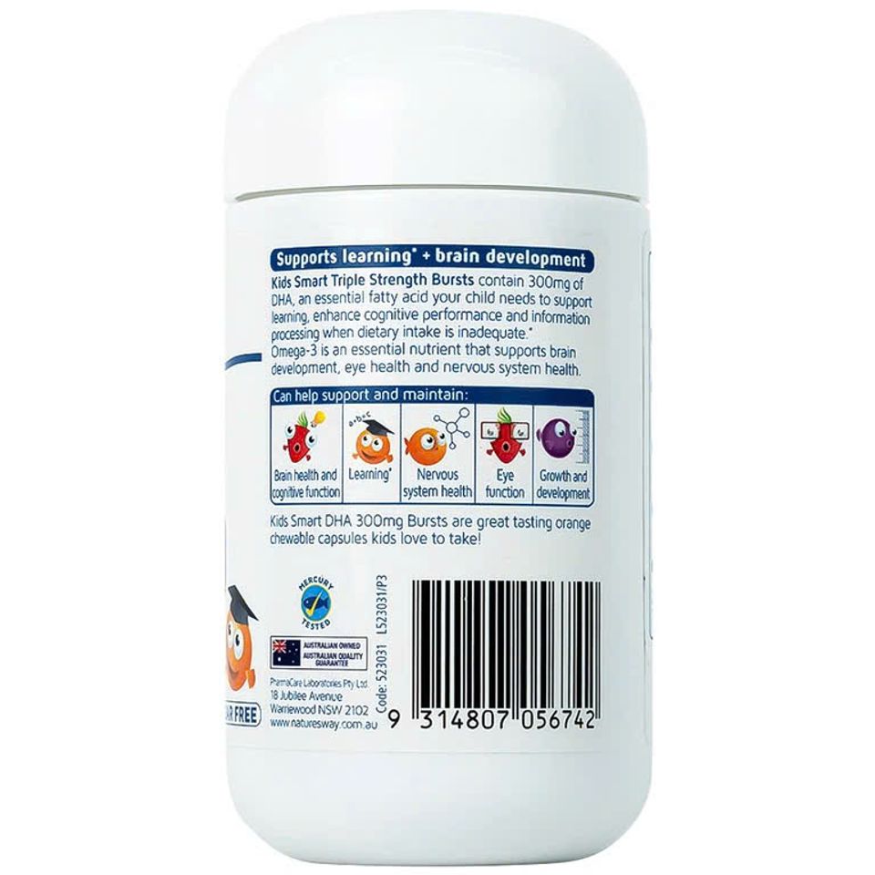 Viên Nhai Nature's Way Kids Smart Bursts DHA 300mg Hỗ Trợ Phát Triển Não Bộ Cho Trẻ Em - 50 Viên Nhập Khẩu Chính Ngạch