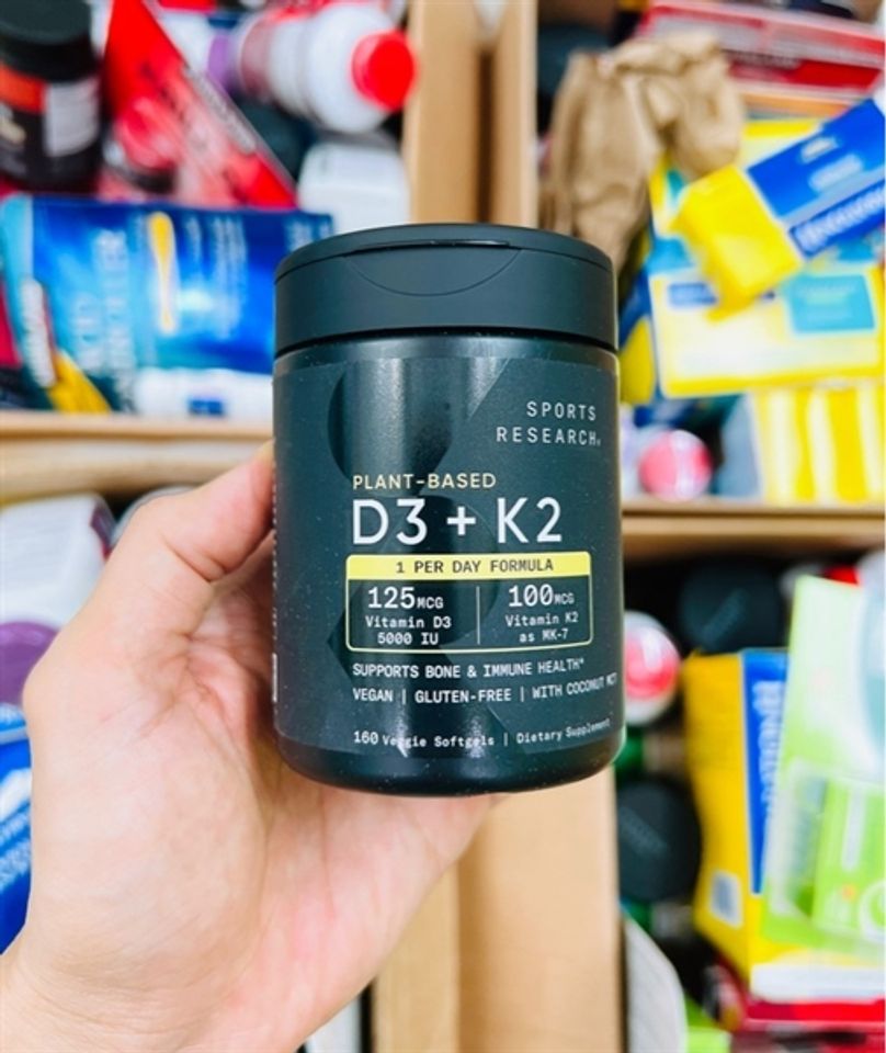 Viên uống K2 + D3 Sports Research 160 viên - Bổ sung vitamin D và K2 cho sức khỏe xương và hệ miễn dịch - Hỗ trợ hấp thụ canxi hiệu quả