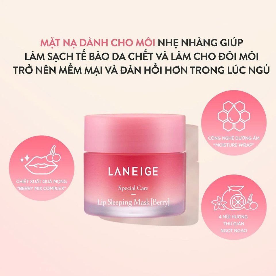 Mặt nạ ngủ môi Laneige Lip Sleeping Mask 20g - Giúp dưỡng ẩm sâu, làm mềm môi, phù hợp mọi loại da, sản phẩm không chứa hóa chất độc hại.
