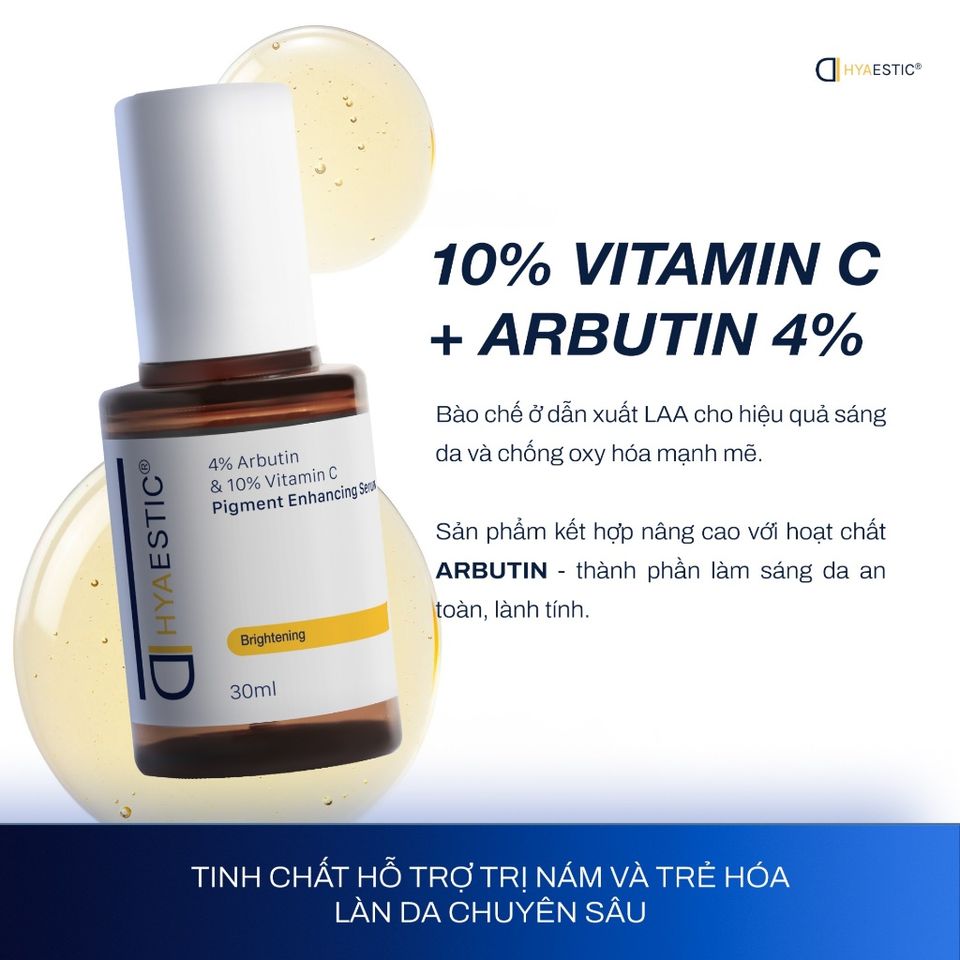 Tinh Chất Giảm Nám Hyaestic 30ml - Serum Chuyên Sâu 4% Arbutin & 10% Vitamin C - Làm Sáng Da, Ngừa Nám, An Toàn Dùng Lâu Dài