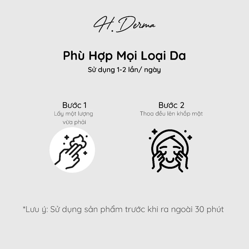 Kem Chống Nắng H.Derma Cho Da Nhạy Cảm - Bảo Vệ UV, Dưỡng Sáng & Nâng Tone Tự Nhiên, Kem Chống Nắng Vật Lí Chất Lượng Cao