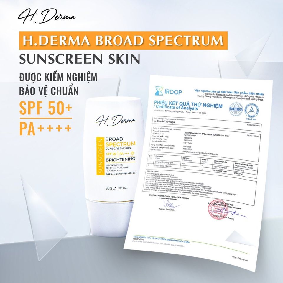 Kem Chống Nắng Vật Lí H.Derma - Bảo Vệ Da Nhạy Cảm, Ngăn Ngừa Lão Hóa, Làm Sáng Da, Phổ Rộng UVA/UVB 50ml