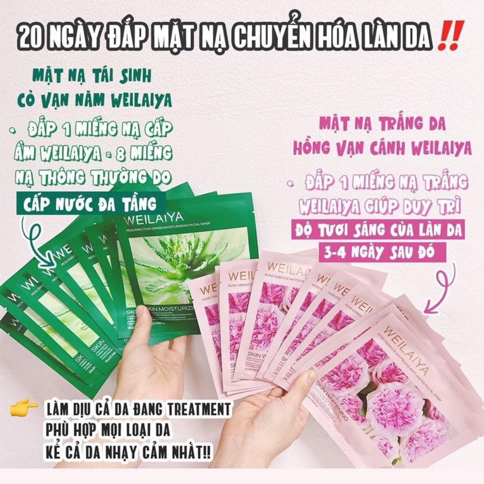Mặt Nạ Trắng Da Hồng Weilaiya - Essence Whitening Chống Lão Hóa (Hộp 10 Miếng) - Dưỡng Sáng và Trẻ Hóa Da Sau 20 Ngày
