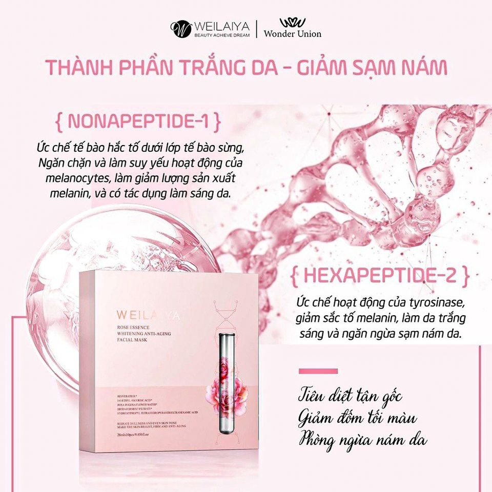 Mặt Nạ Trắng Da Hồng Weilaiya - Essence Whitening Chống Lão Hóa (Hộp 10 Miếng) - Dưỡng Sáng và Trẻ Hóa Da Sau 20 Ngày