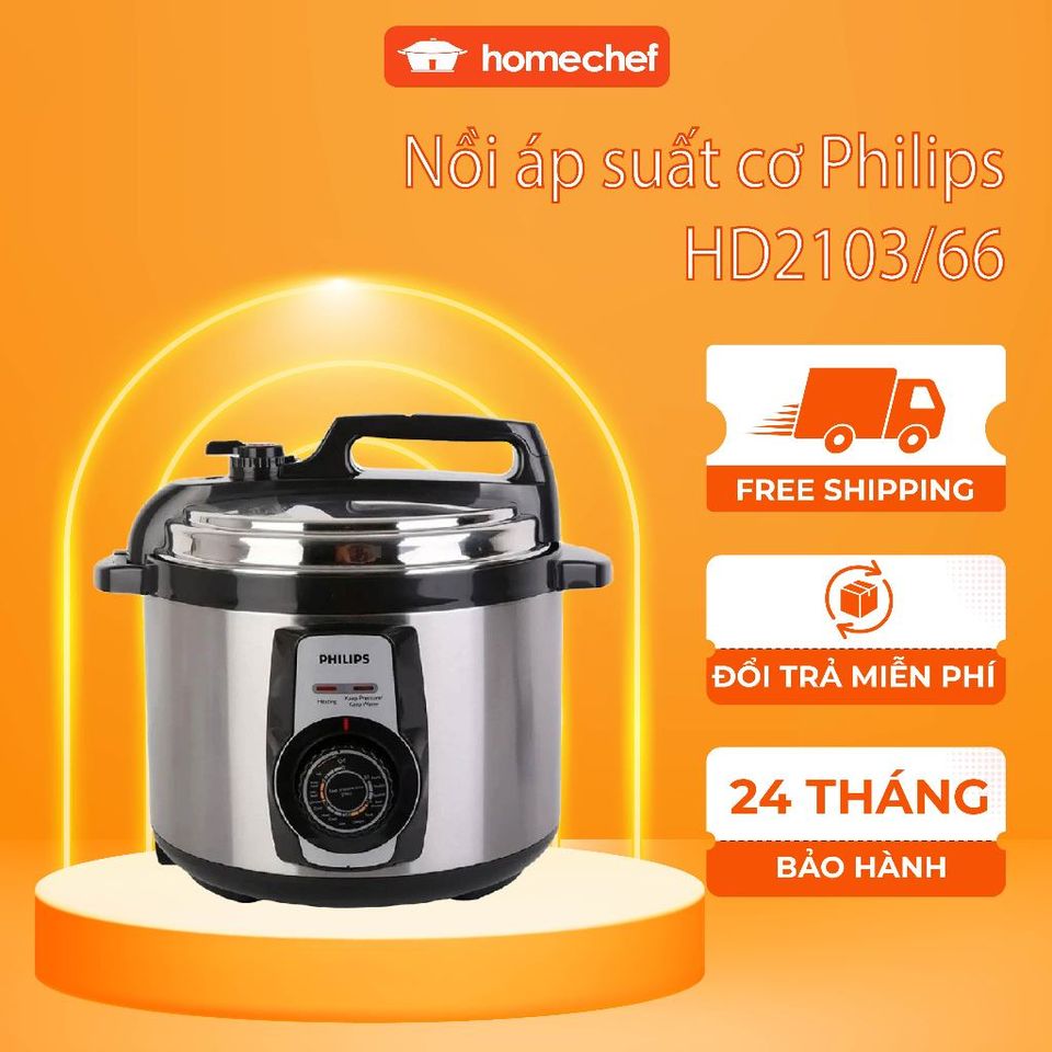 Nồi áp suất cơ Philips HD2103 - Dung tích 5L, 900W, menu nấu đa dạng, bảo hành 2 năm, món ăn nhanh gọn tiện lợi cho gia đình