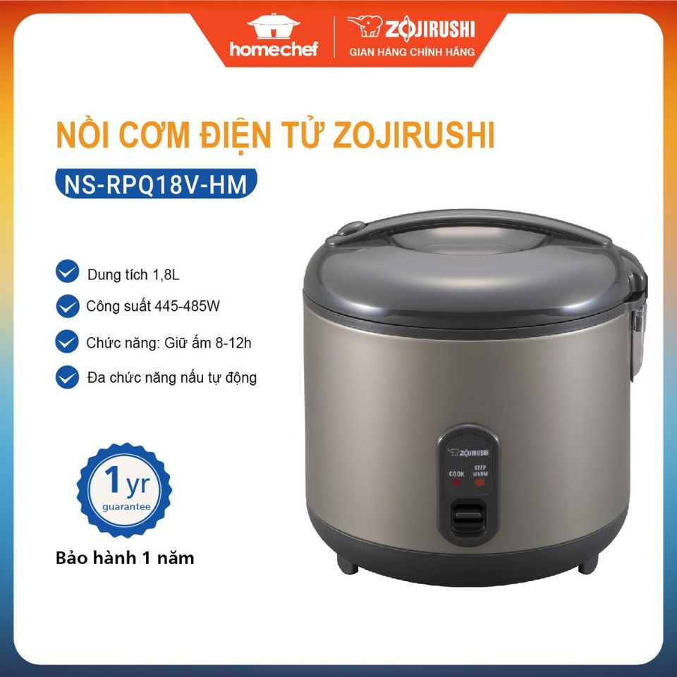 Nồi Cơm Điện Zojirushi 1.8L NS-RPQ18V-HM - Công Suất 485W, Nắp Gài Tháo Rời, Chế Độ Giữ Ấm, Hàng Chính Hãng Nhật Bản
