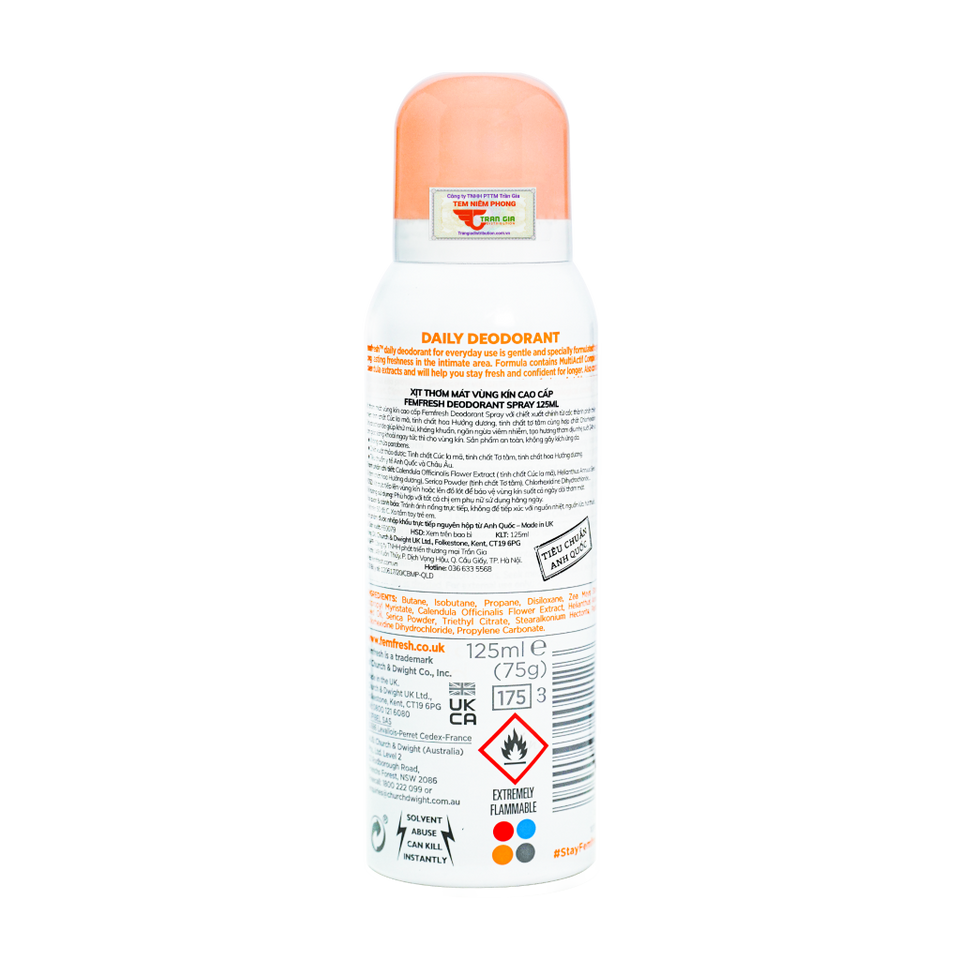 (có tem) Xịt khử mùi và thơm mát vùng kín cao cấp Femfresh Deodorant Spray