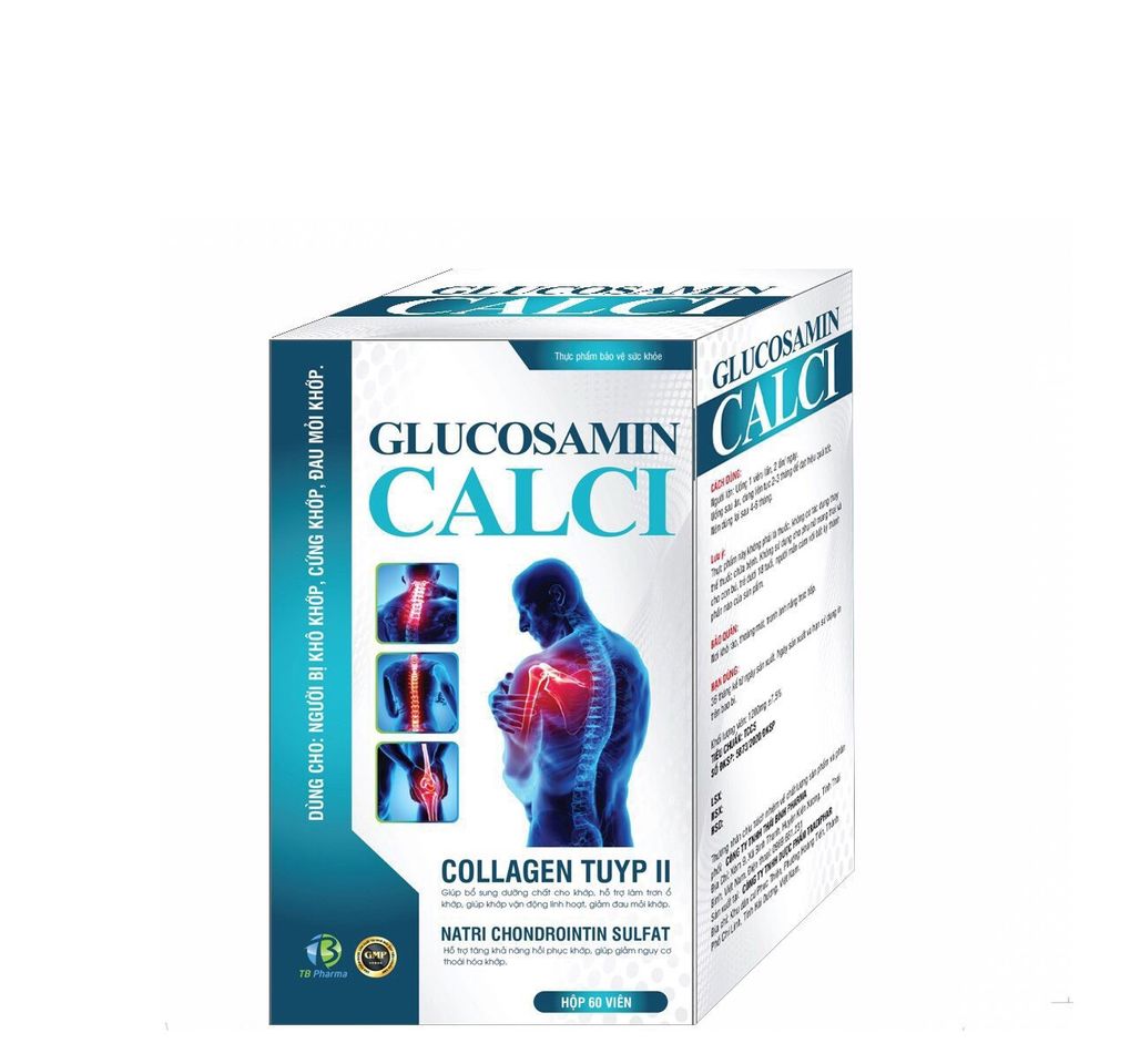 Viên uống Glucosamin Calci Collagen Tuyp 2 - Hỗ trợ khớp, giảm đau mỏi, cải thiện thoái hóa - Hộp 60 viên bổ sung dinh dưỡng