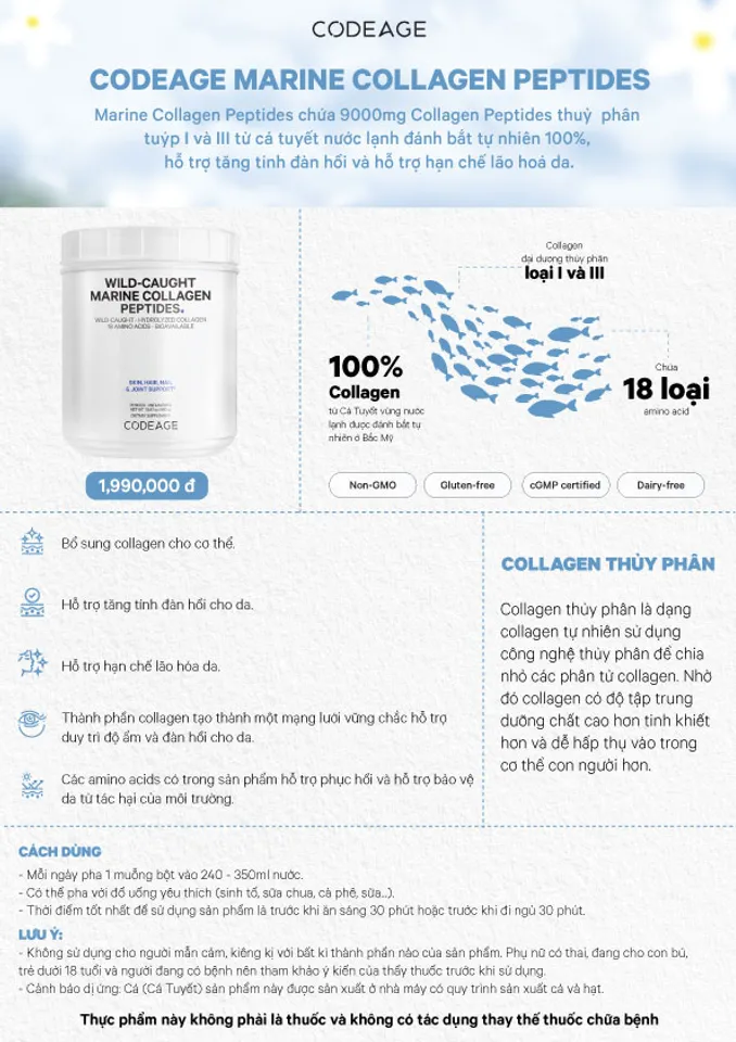 Bột Uống Collagen Codeage Wild-Caught - Peptides Biển 450g, Collagen ...