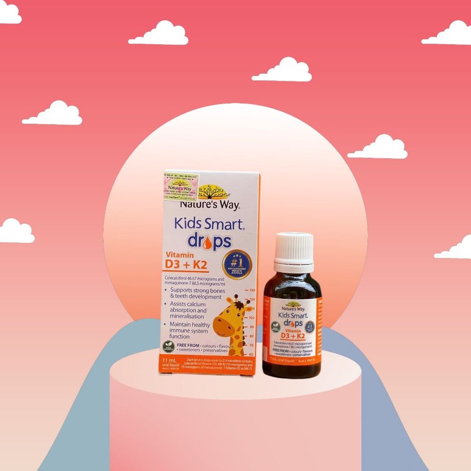 Siro Canxi Vitamin D3 + K2 Natures Way Kids Smart Drops 11ml - Hỗ trợ xương khỏe mạnh, tăng cường sức đề kháng cho trẻ em