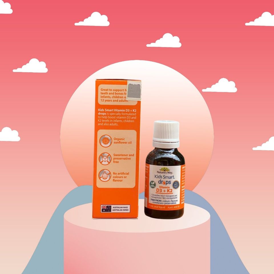 Siro Canxi Vitamin D3 + K2 Natures Way Kids Smart Drops 11ml - Hỗ trợ xương khỏe mạnh, tăng cường sức đề kháng cho trẻ em