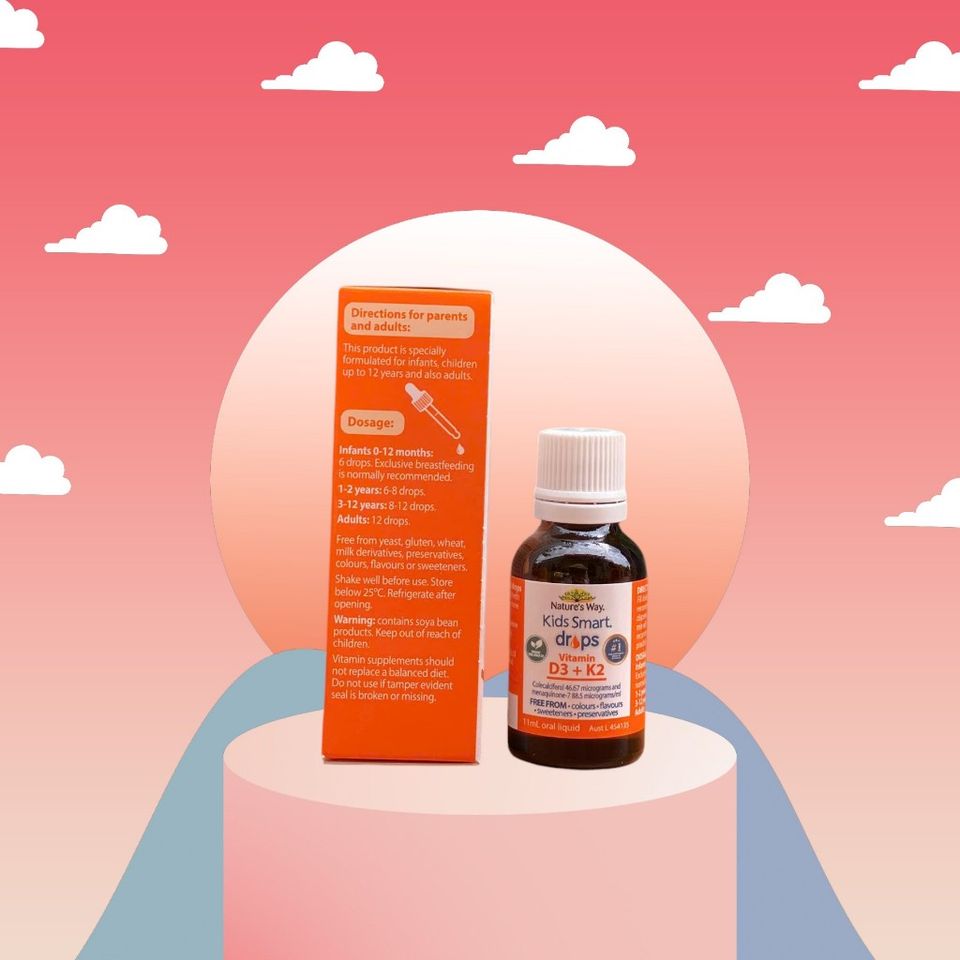 Siro Canxi Vitamin D3 + K2 Natures Way Kids Smart Drops 11ml - Hỗ trợ xương khỏe mạnh, tăng cường sức đề kháng cho trẻ em