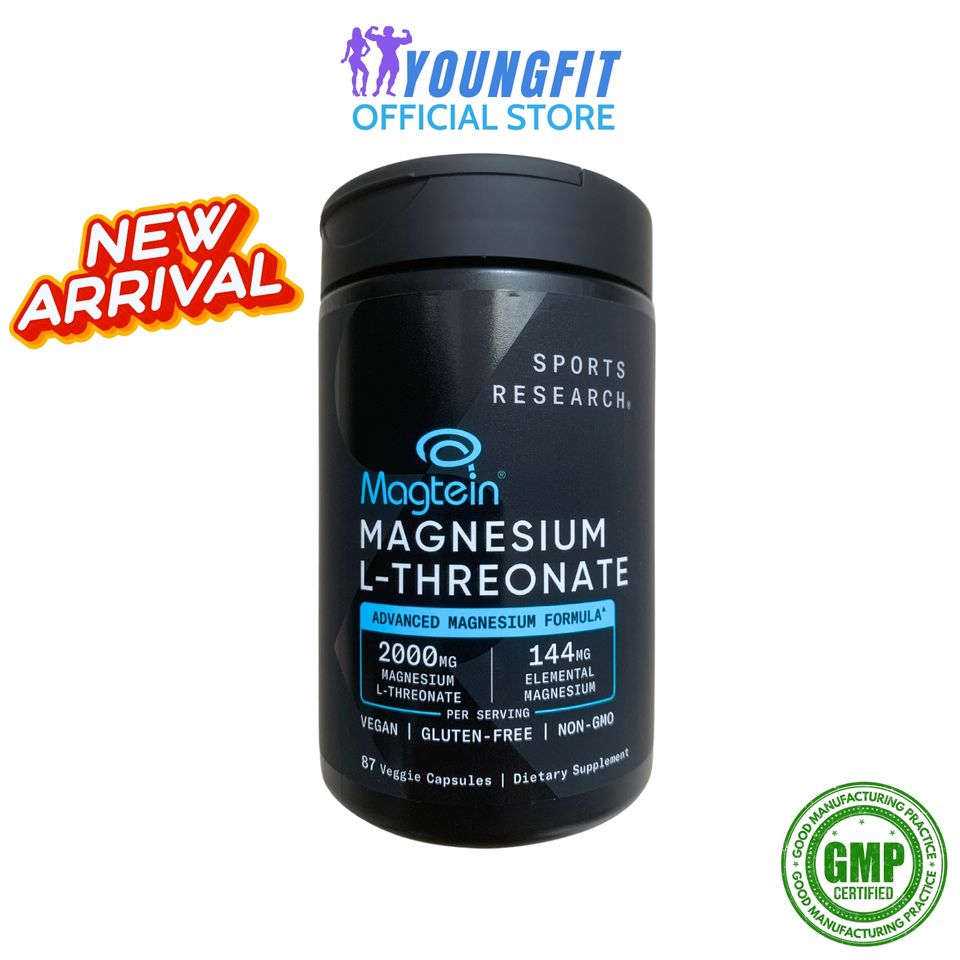 Viên Uống Magtein® Magnesium L-Threonate - Hỗ Trợ Tăng Cường Trí Nhớ, Giảm Căng Thẳng, 87 Viên Nhộng, Sports Research