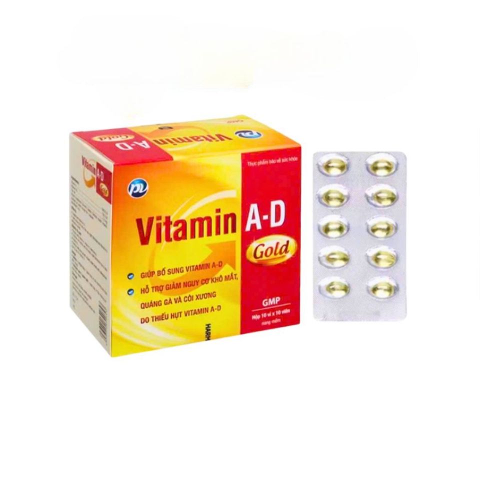 Viên Uống Vitamin A-D Gold PV - Bổ Sung Vitamin A và D Hỗ Trợ Sáng Mắt, Chắc Khỏe Xương và Tăng Cường Sức Đề Kháng - Hộp 100 Viên