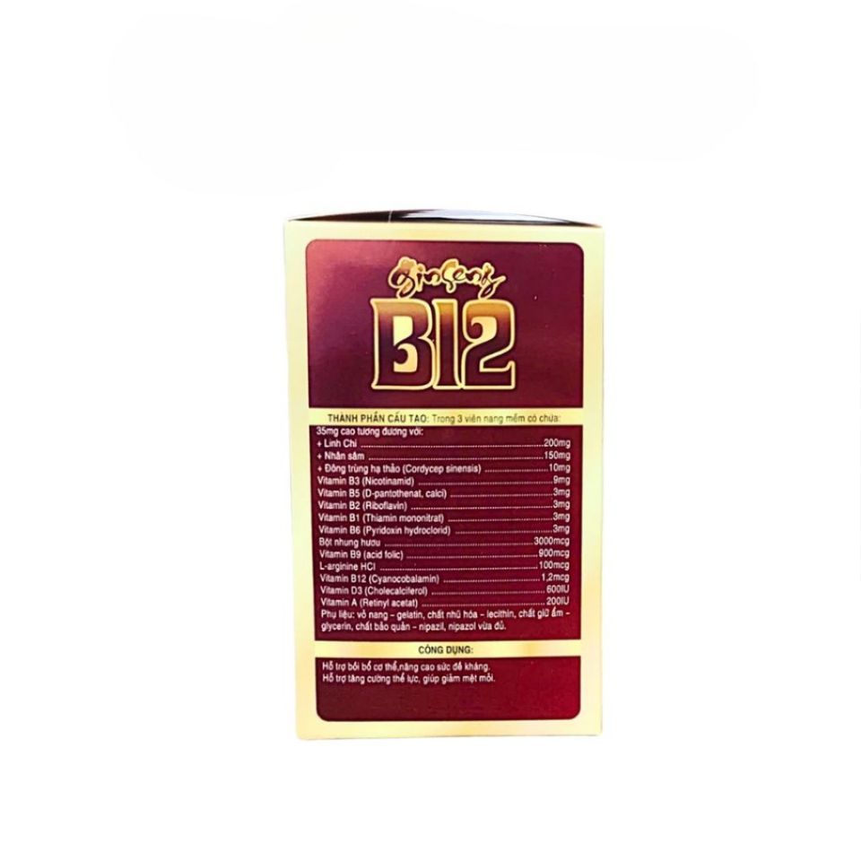 Viên uống Ginseng B12 Đông Trùng Hạ Thảo Hỗ trợ Tăng Cường Sức Đề Kháng - Hộp 100 Viên Nang Mềm Giúp Cơ Thể Khỏe Mạnh