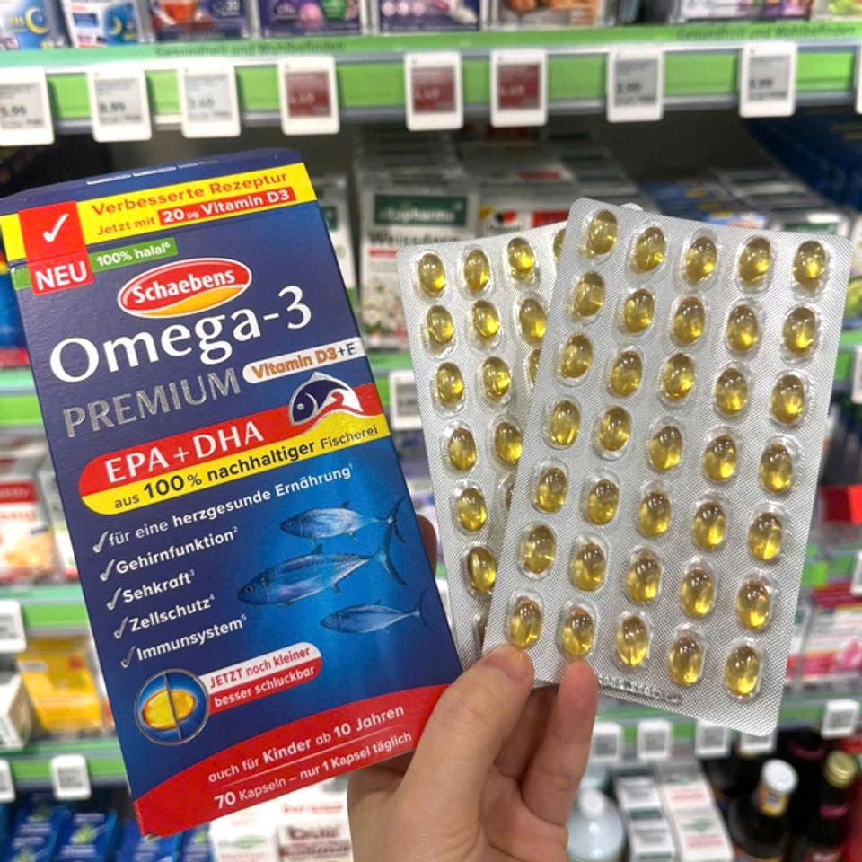 Omega-3 Premium Vitamin D3+E Schaebens Đức 70 viên