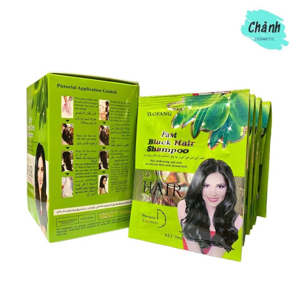 Dầu Gội Đen Chiếu Từ Olive YLOFANG - Hộp 10 Gói, Nuôi Dưỡng Tóc Đen Bóng Mượt, An Toàn Từ Thiên Nhiên