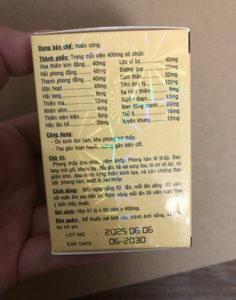 Viên uống hỗ trợ xương khớp Hoa Đà Kim Đơn - 60 viên - Sản phẩm tự nhiên từ Hong Kong cho sức khỏe xương khớp hiệu quả