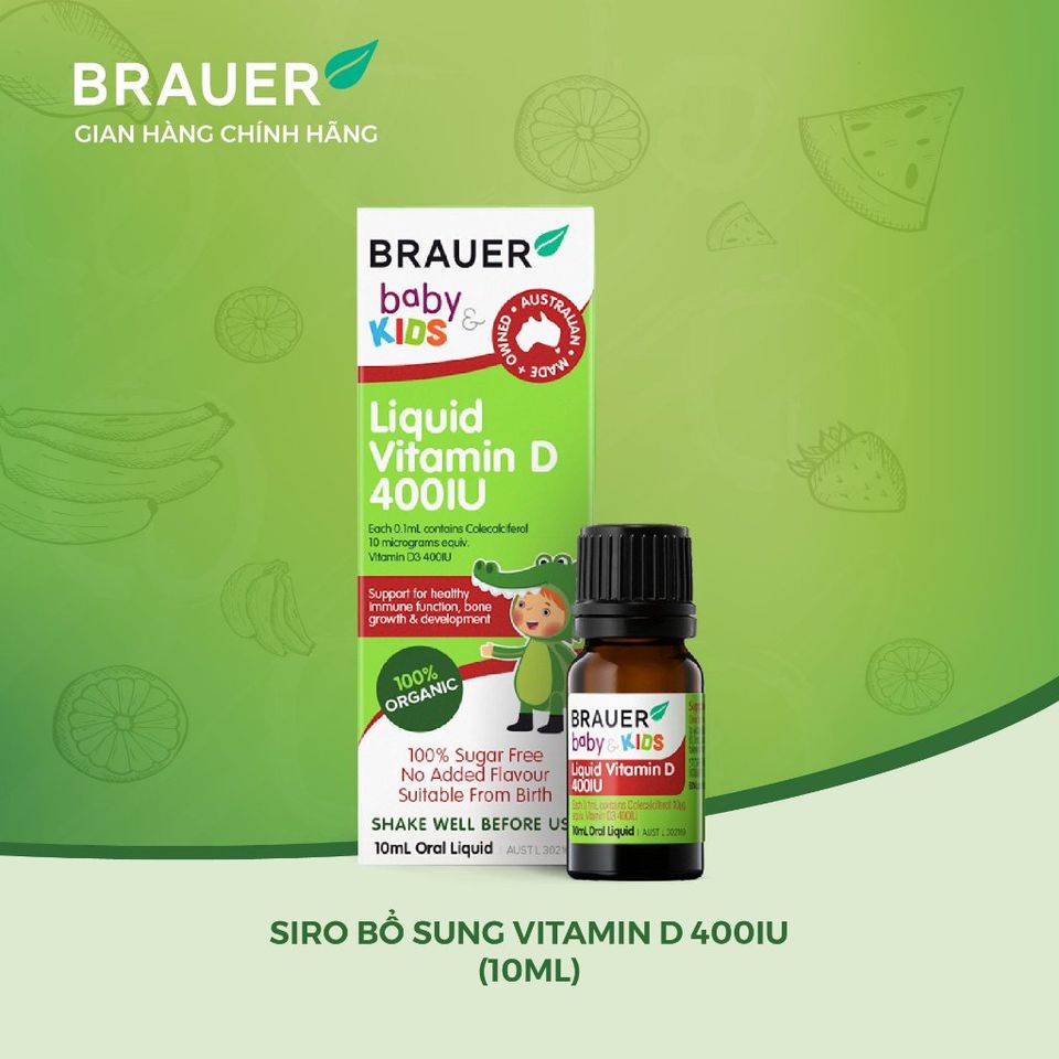 Siro BRAUER Vitamin D 400IU cho trẻ sơ sinh (10ml) - Tăng cường miễn dịch, hỗ trợ phát triển xương khỏe mạnh