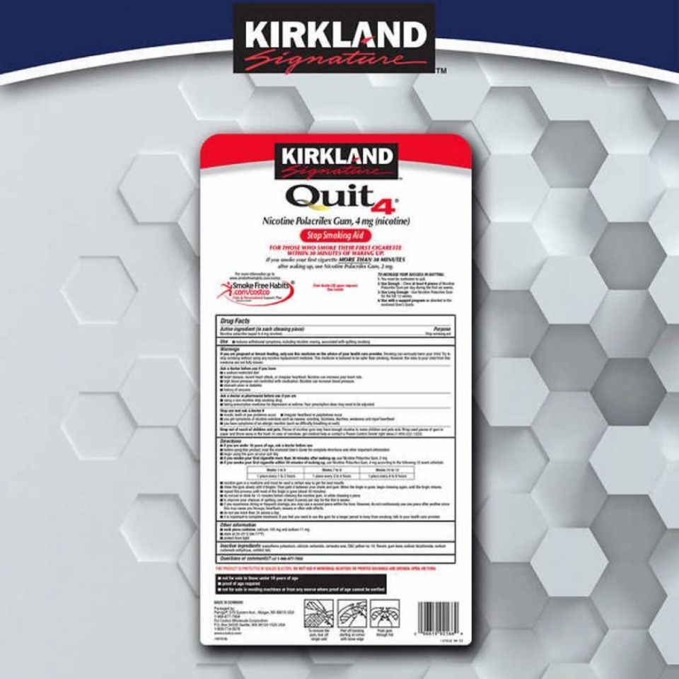 Kẹo Cai Thuốc Lá Kirkland Signature Quit 4 Gum Original - Hỗ Trợ Cai Nghiện Nicotine, Giảm Cơn Thèm, 190 Viên