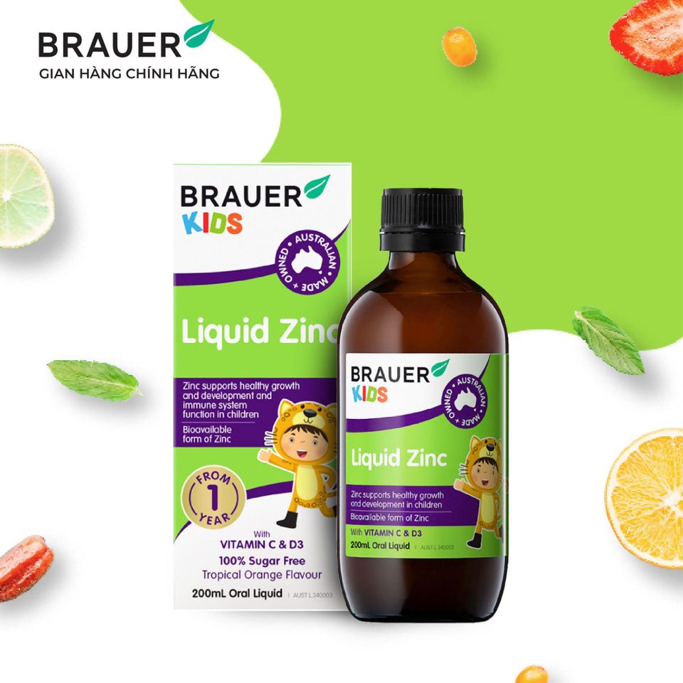 Siro Hỗ Trợ Biếng Ăn BRAUER ZinC Cho Trẻ Từ 1 Tuổi - Kẽm, Vitamin D3, C, 200ml
