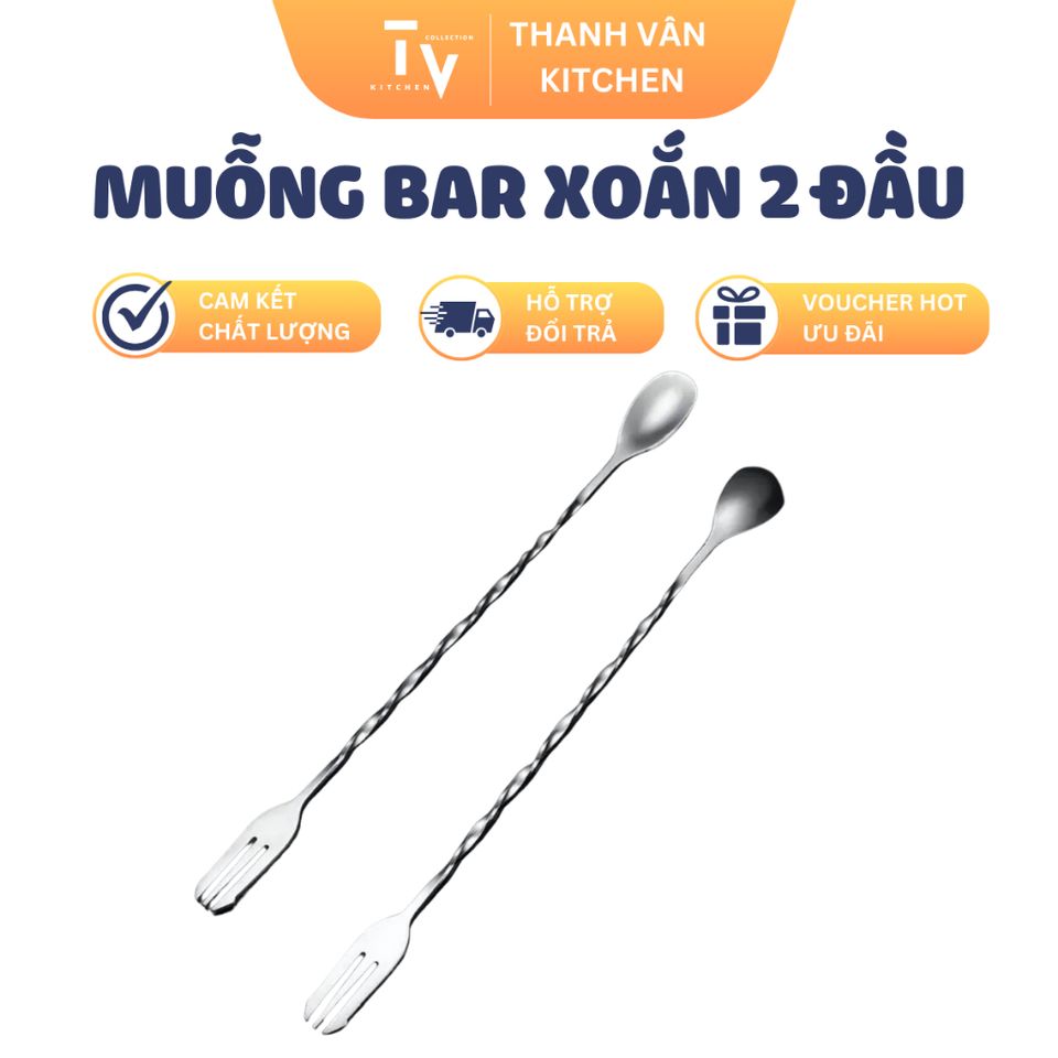 Muỗng Bar Xoắn 2 Đầu Inox Cao Cấp An Toàn Không Gỉ - Dụng Cụ Pha Chế Chuyên Nghiệp Cho Nhà Bếp (TV389)