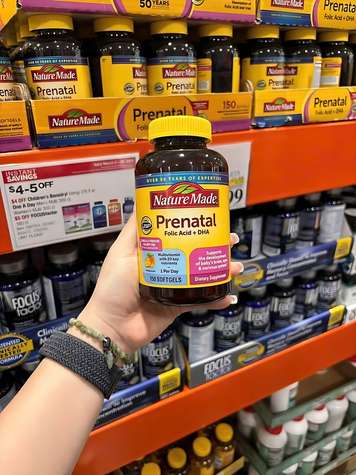 Vitamin Bầu Nature Made Prenatal Multi + DHA 150 viên - Bổ sung 23 vitamin và khoáng chất thiết yếu cho mẹ và bé, hỗ trợ phát triển não bộ trẻ nhỏ.