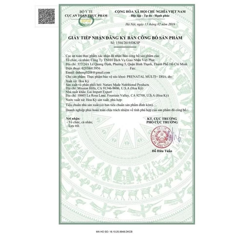 Viên Uống Vitamin Tổng Hợp Cho Bà Bầu Nature Made Prenatal + Folic Acid + DHA 150 Viên - Bổ Sung Dinh Dưỡng Cho Mẹ Và Thai Nhi