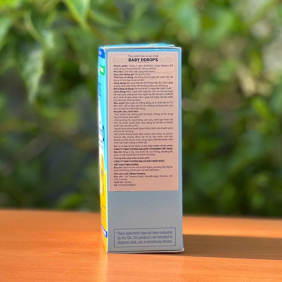 Vitamin D3 cho bé Baby Ddrops 400 IU - Duy trì sức khỏe xương và miễn dịch, dễ dàng sử dụng với 90 giọt không mùi, không vị