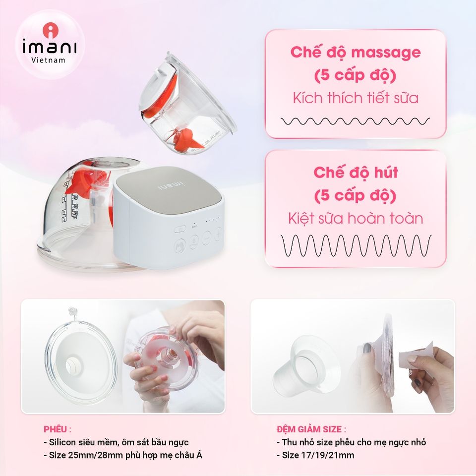 Máy Hút Sữa Không Dây Imani I2 Plus - Thiết Kế Tiện Lợi Với Dock Sạc Kép, Hoàn Hảo Cho Mẹ Bỉm Sữa Bận Rộn, Bảo Hành 1 Năm