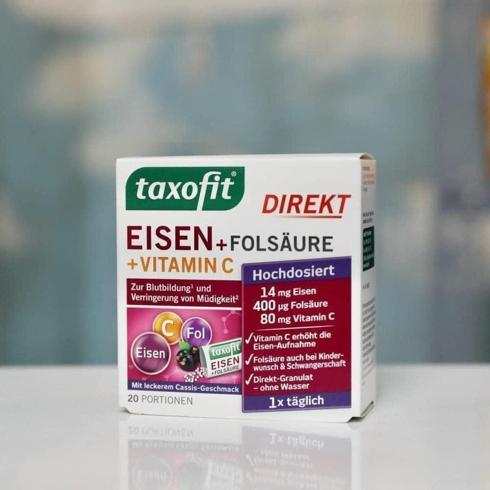 TAXOFIT EISEN Bột Vitamin C Hữu Cơ - Hộp 20 Gói Dễ Hấp Thụ, Không Gây Tác Dụng Phụ - Vitamin Tổng Hợp Từ Đức