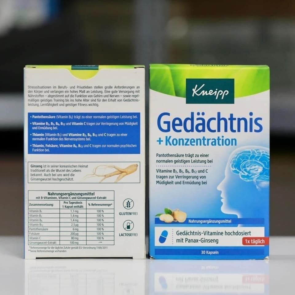 Viên Uống Bổ Não Kneipp Gedachtnis Konzentration - Tăng Cường Lưu Thông Máu, Giảm Căng Thẳng, Hộp 30 Viên Đức