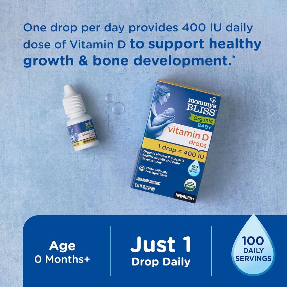 Giọt Vitamin D3 Mommy's Bliss 3.24ml - Bổ sung Hữu Cơ Tăng Cường Miễn Dịch và Phát Triển Chiều Cao cho Bé Sơ Sinh