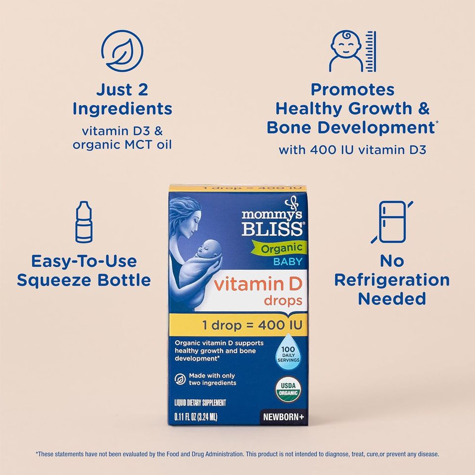 Giọt Vitamin D3 Mommy's Bliss 3.24ml - Bổ sung Hữu Cơ Tăng Cường Miễn Dịch và Phát Triển Chiều Cao cho Bé Sơ Sinh
