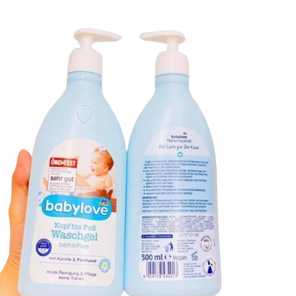 Sữa Tắm Gội 2in1 Babylove Waschgel Sensitive Kamille 500ml - Dành cho Bé Da Nhạy Cảm, Dịu Nhẹ, Không Cay Mắt