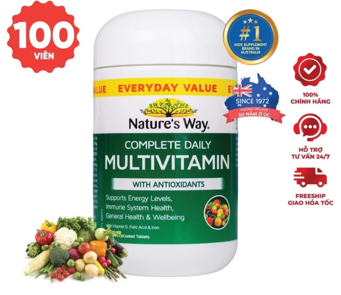 Viên Uống Multivitamin Hàng Ngày Nature’s Way - Bổ Sung Vitamin và Khoáng Chất Toàn Diện, Hỗ Trợ Năng Lượng và Miễn Dịch