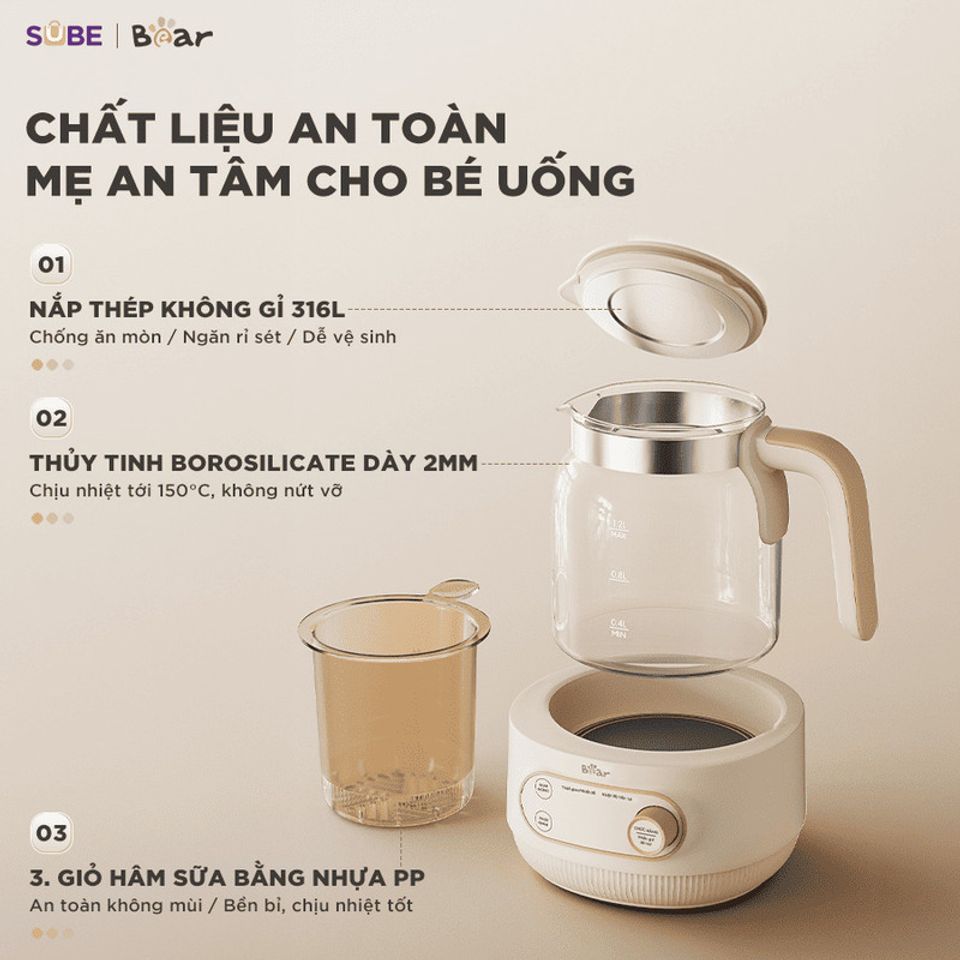 Máy hâm sữa tiệt trùng Bear WW-4H12M - Công nghệ cảm biến hồng ngoại, điều chỉnh nhiệt độ từ 35°C đến 95°C, sử dụng dễ dàng, dung tích 1.2L