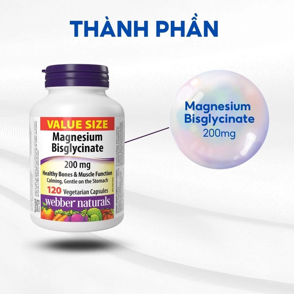 Viên Uống Webber Naturals Magnesium Bisglycinate 200mg - Bổ Sung Magie Hữu Cơ Cho Sức Khỏe