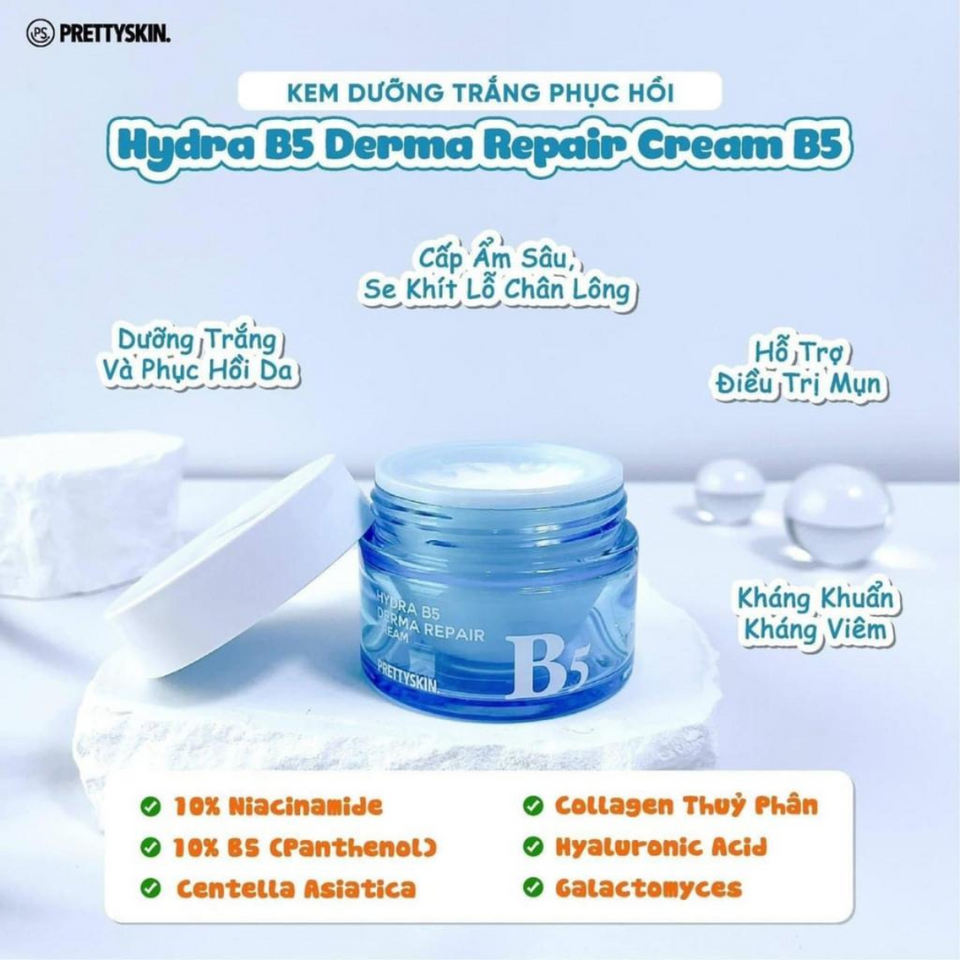 Kem Dưỡng Ẩm Phục Hồi Dưỡng Trắng Hydra B5 Derma Repair Cream Prettyskin 52ml - Làm Sáng Da, Cấp Ẩm, Chống Kích Ứng Da