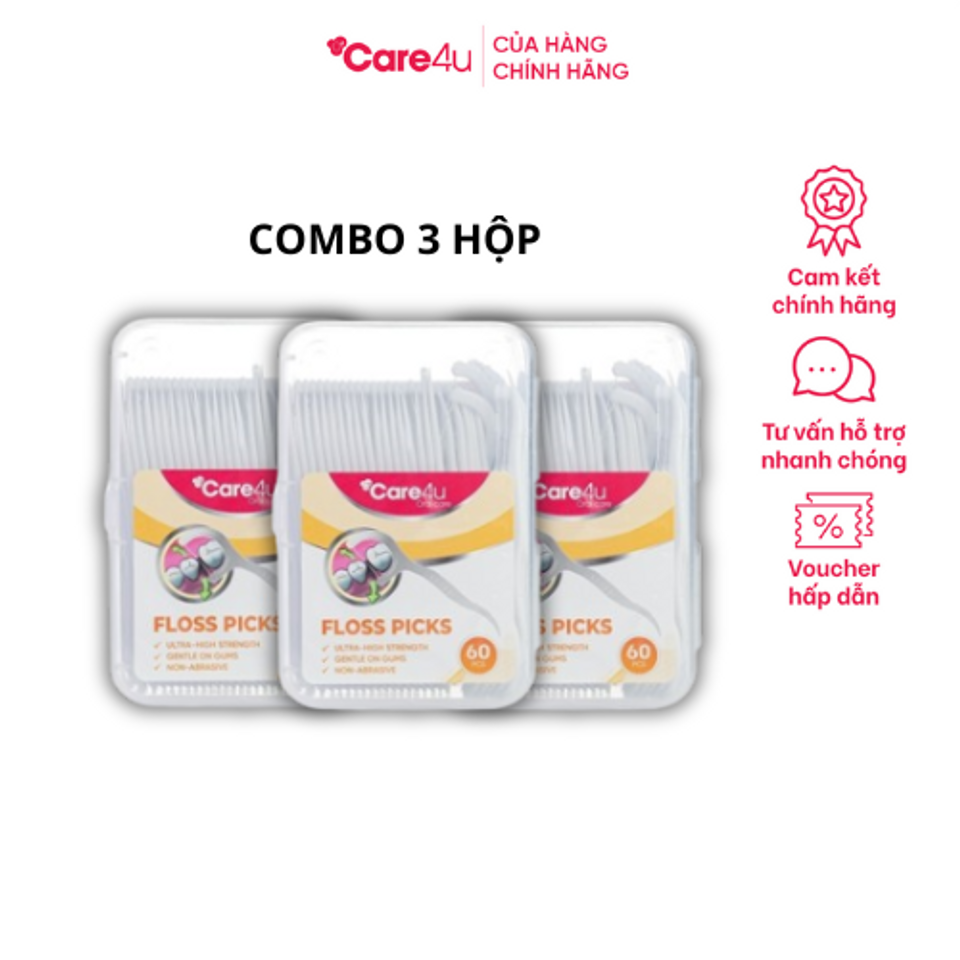 Chỉ kẽ răng Care4u - Combo 3 hộp, Chăm sóc răng miệng cho răng nhạy cảm, Dụng cụ vệ sinh răng miệng tiện lợi